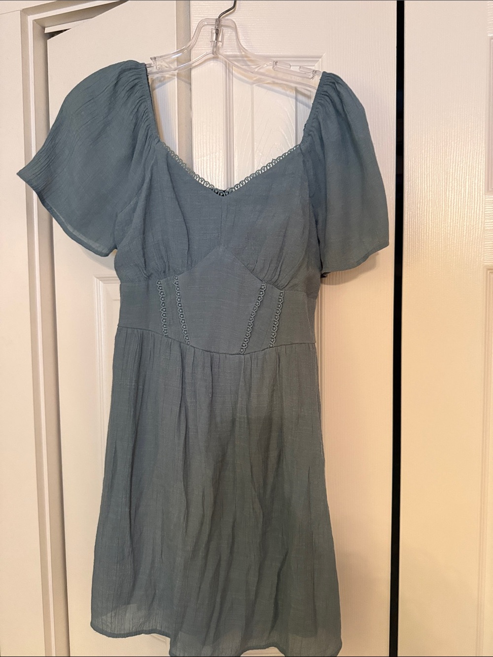 As U Wish Dusty Blue Puff-Sleeve Mini Dress